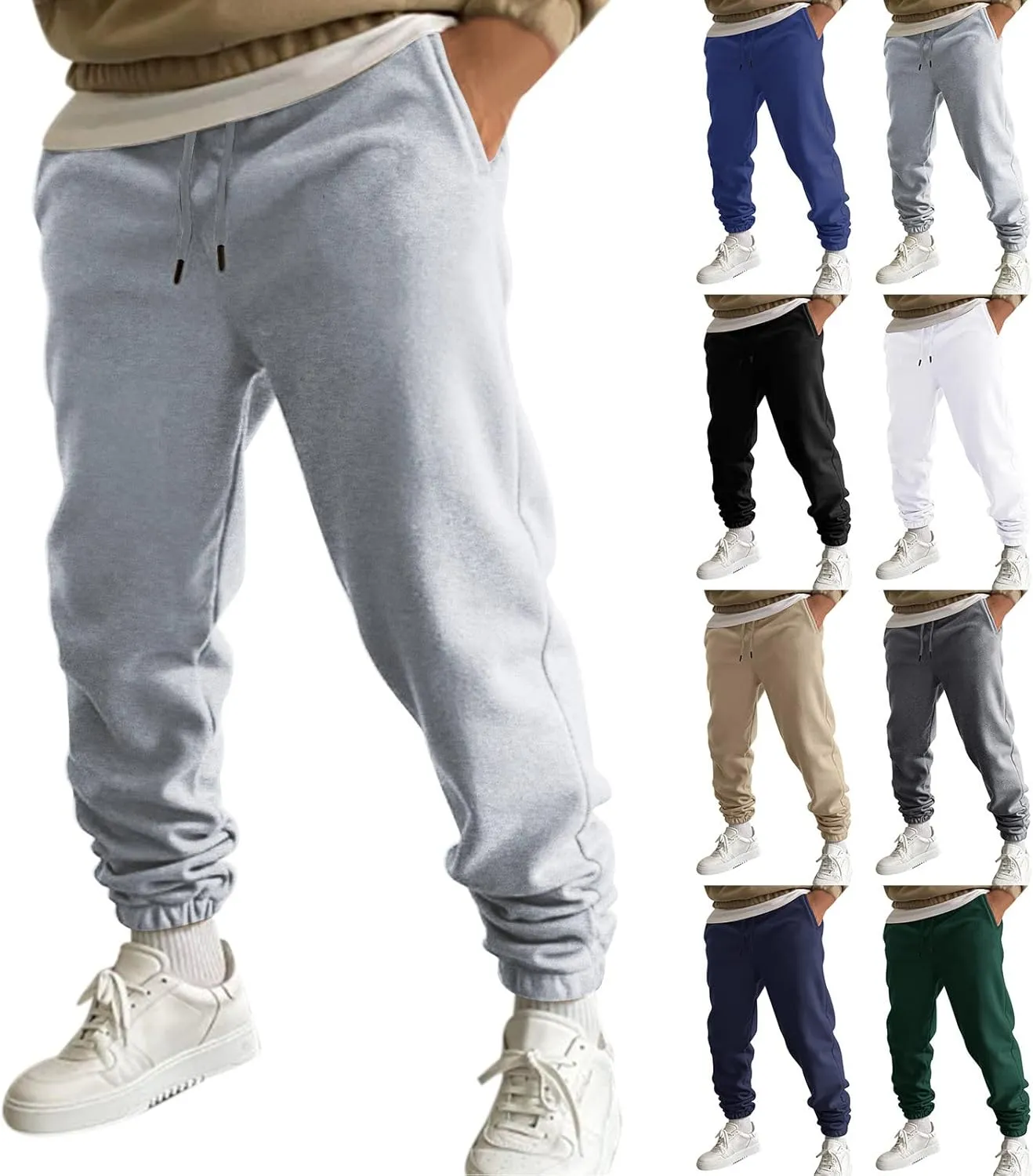 Men's Joggers Sweatpants Mens Heavyweight Cargo Sweatpants Stretch Elastic Waist Jogger Sport Pants Drawstring Sports