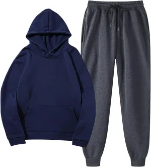 Men's Jogging Tracksuit 2 Piece Outfits Plus Size Casual Athletic Sweatshirt Sweatpants Sets Plain Running Hoodie Set