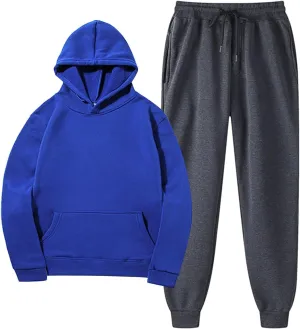 Men's Jogging Tracksuit 2 Piece Outfits Plus Size Casual Athletic Sweatshirt Sweatpants Sets Plain Running Hoodie Set