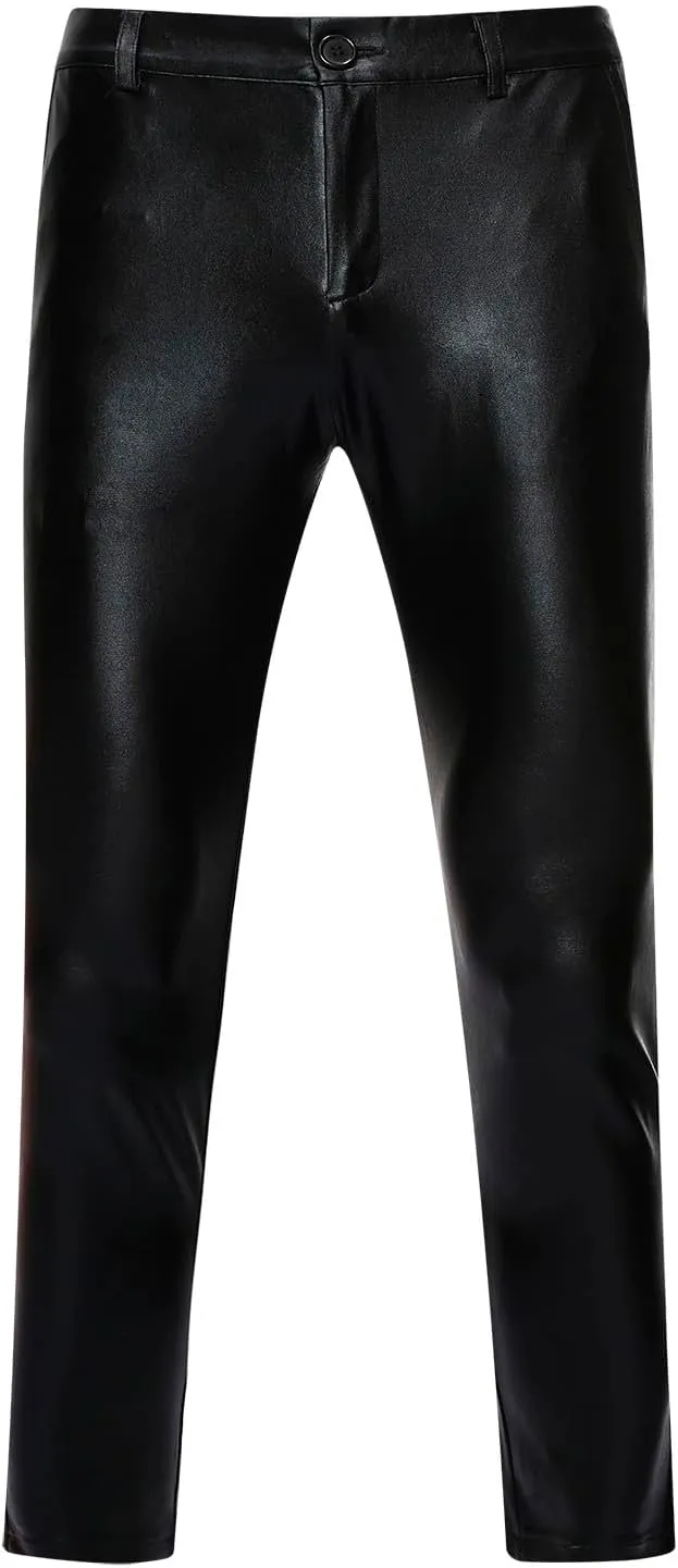 Mens Metallic Shiny Disco Pants Trendy Party Dance Pants Straight Leg Trousers 70s/80s Festival Rave PU Leather Pants