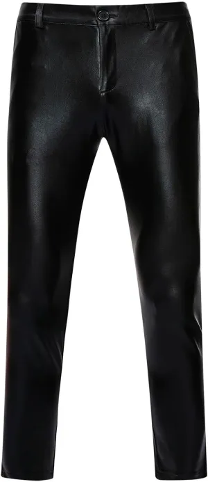 Mens Metallic Shiny Disco Pants Trendy Party Dance Pants Straight Leg Trousers 70s/80s Festival Rave PU Leather Pants