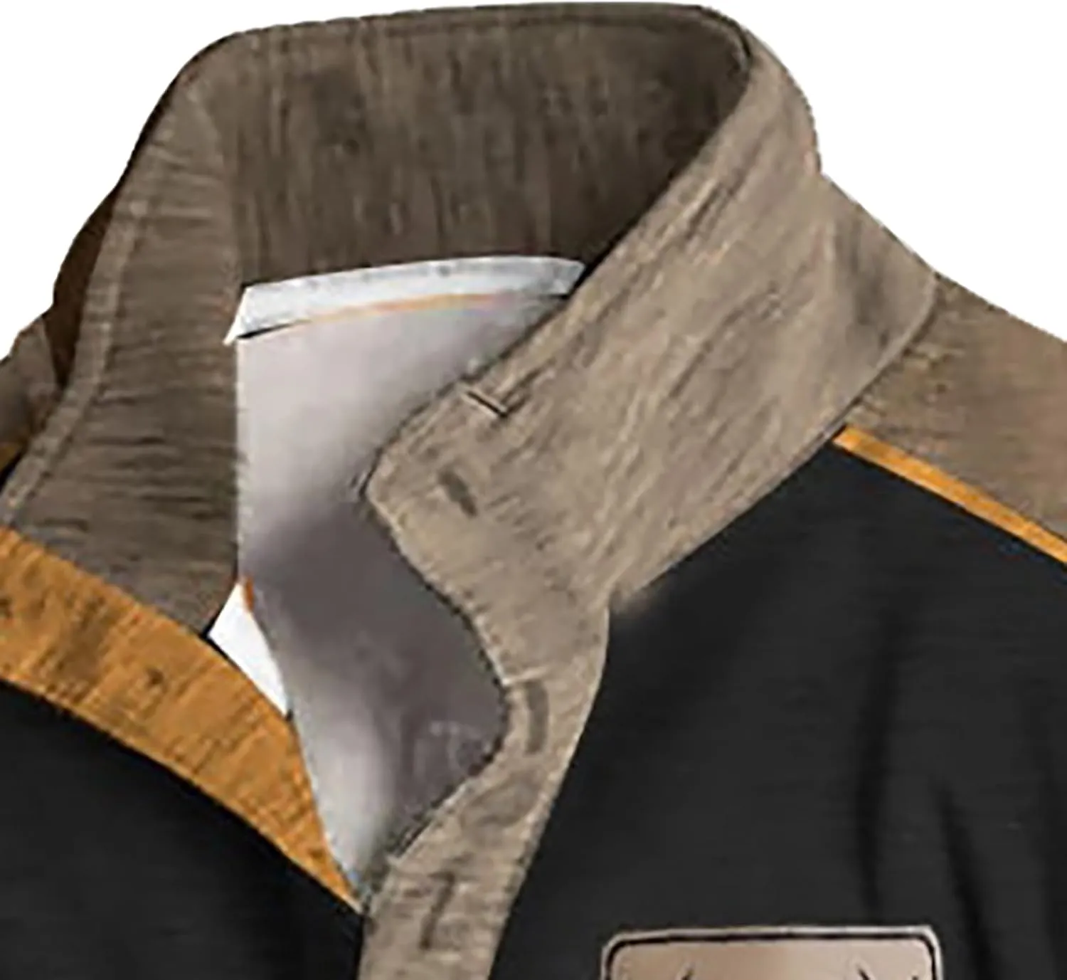 Mens Print Sweatshirts Elbow Patches Quarter Button Stand Collar Pullover Long Sleeve Casual Fall No Hood Sweaters