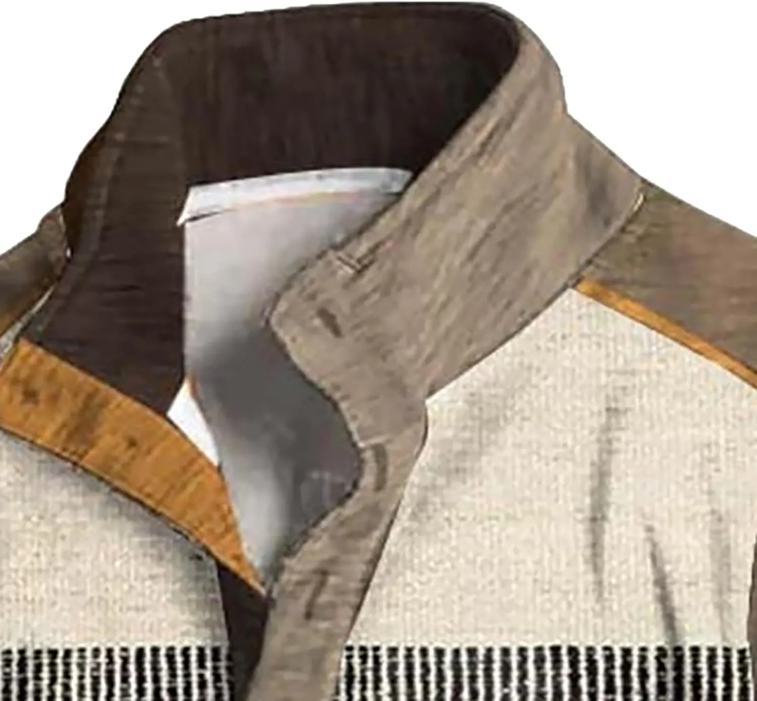 Mens Print Sweatshirts Elbow Patches Quarter Button Stand Collar Pullover Long Sleeve Casual Fall No Hood Sweaters
