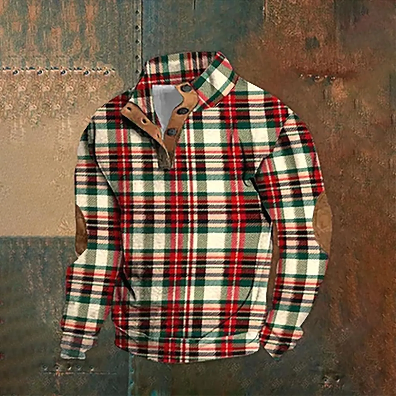 Men's Quarter Button Pullover Sweatshirt 3D Print Corduroy Pullover Long Sleeve Elbow Patch Sweater Sweatshirt