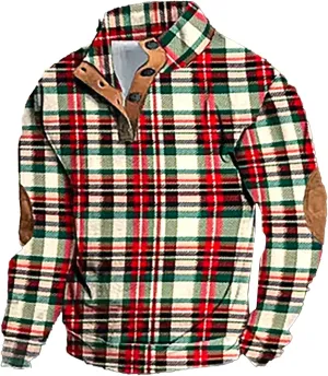Men's Quarter Button Pullover Sweatshirt 3D Print Corduroy Pullover Long Sleeve Elbow Patch Sweater Sweatshirt