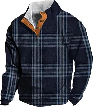 Men's Quarter Button Pullover Sweatshirt 3D Print Corduroy Pullover Long Sleeve Elbow Patch Sweater Sweatshirt