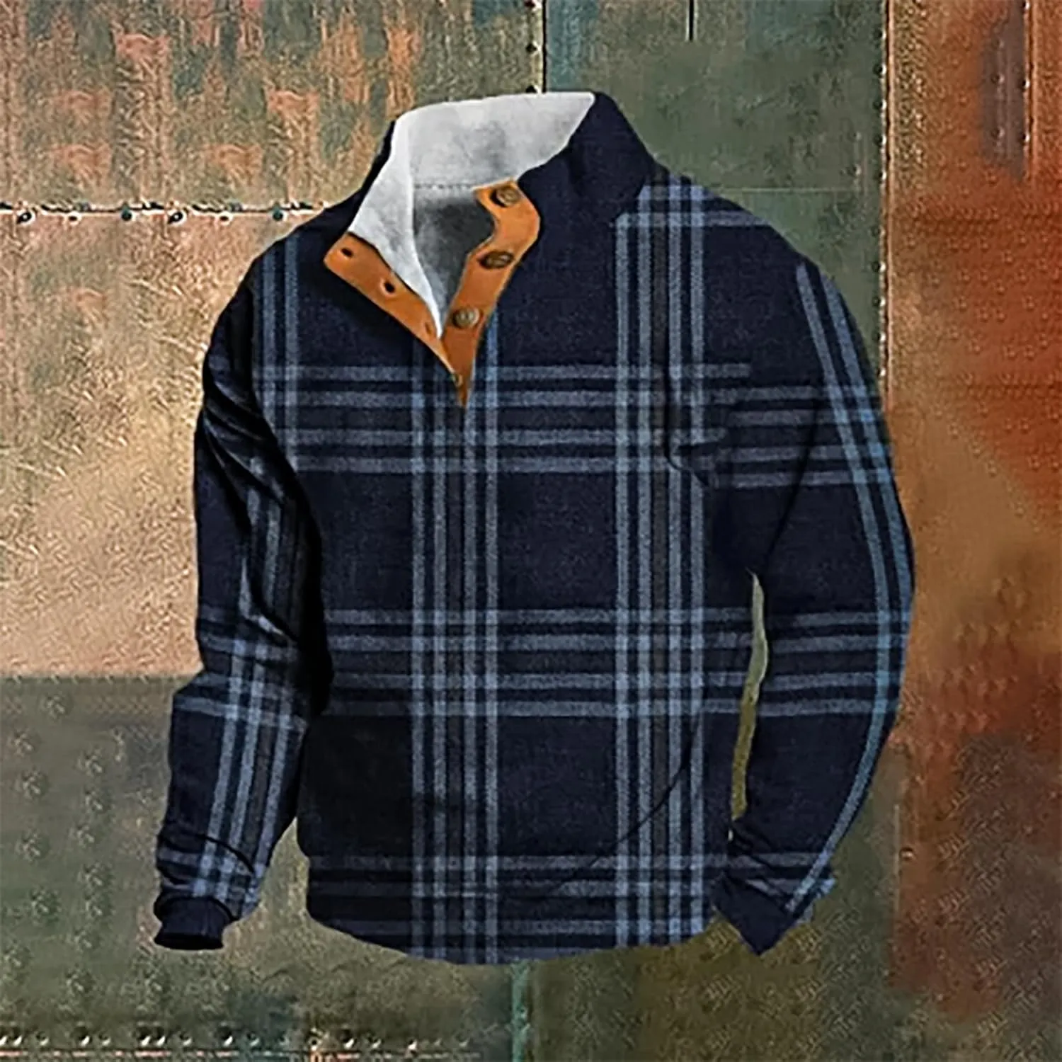 Men's Quarter Button Pullover Sweatshirt 3D Print Corduroy Pullover Long Sleeve Elbow Patch Sweater Sweatshirt