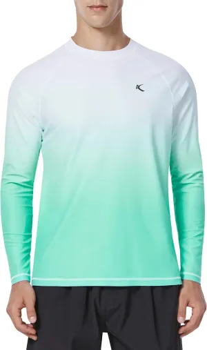 Mens Rash Guard UPF 50  Swim Shirts UV Sun Protection T-Shirt Quick Dry Long Sleeve Beach Shirts for Fishing