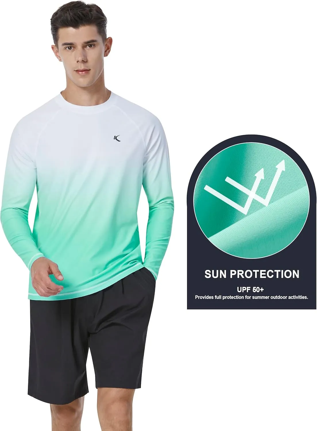 Mens Rash Guard UPF 50  Swim Shirts UV Sun Protection T-Shirt Quick Dry Long Sleeve Beach Shirts for Fishing