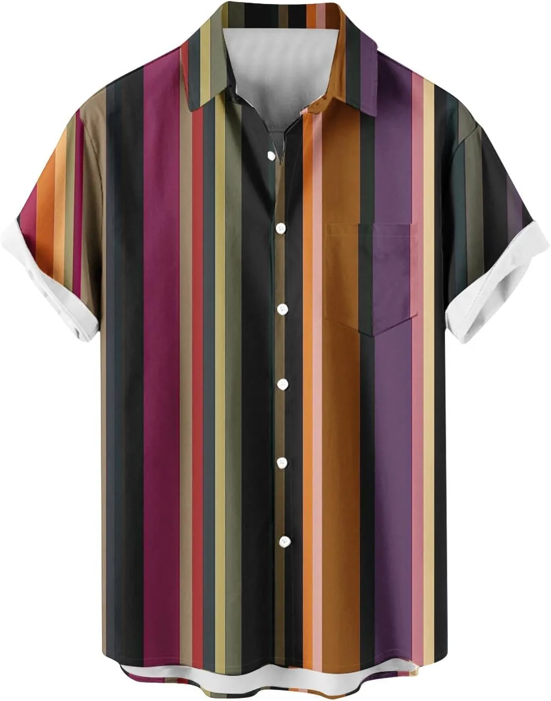 Men's Summer Loose Lapel Business Dress Shirts Vintage Striped Short Sleeve Button Down Stylish Casual Beach Shirt