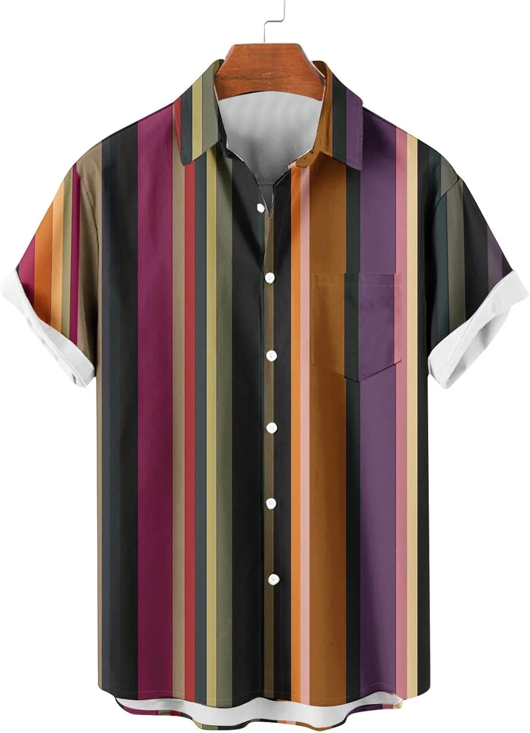 Men's Summer Loose Lapel Business Dress Shirts Vintage Striped Short Sleeve Button Down Stylish Casual Beach Shirt
