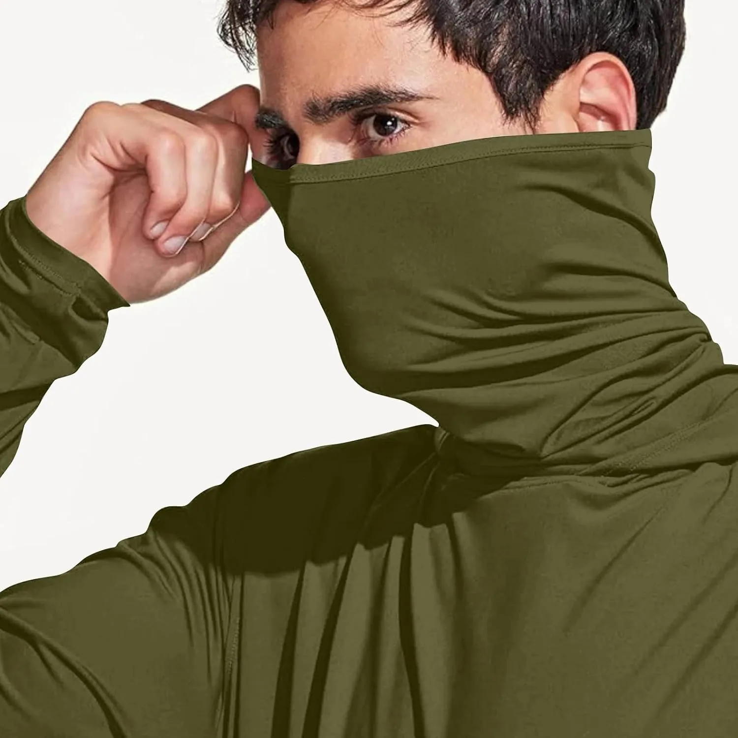 Men's Sun Protection Hoodie Shirt UPF 50  Long Sleeve UV SPF T-Shirts with Face Cover Rash Guard Fishing Lightweight