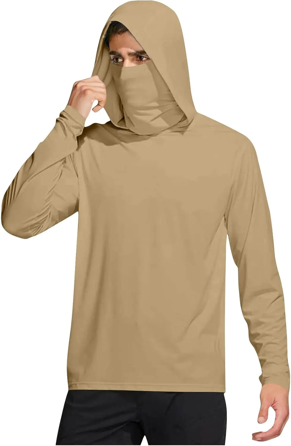 Men's Sun Protection Hoodie Shirt UPF 50  Long Sleeve UV SPF T-Shirts with Face Cover Rash Guard Fishing Lightweight