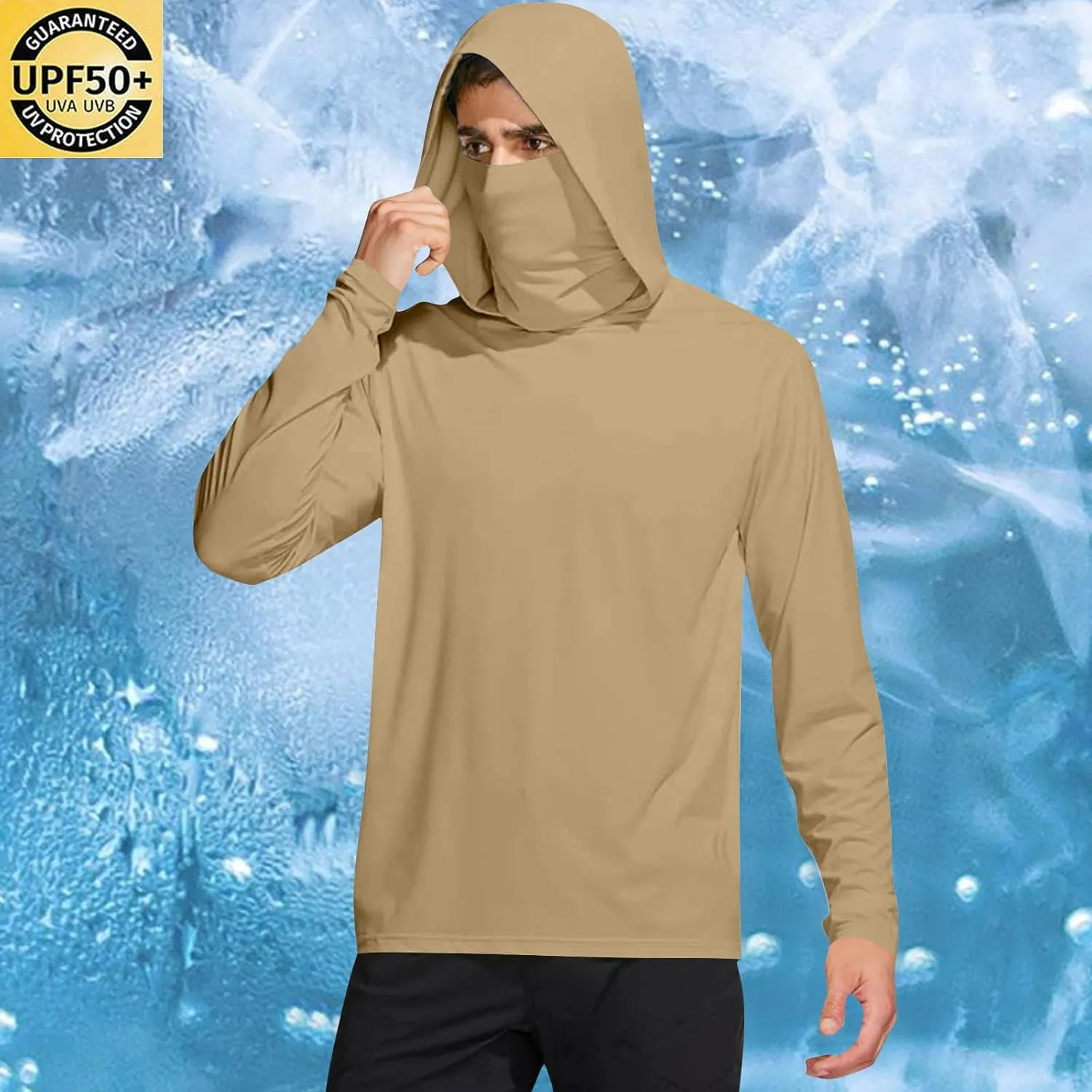 Men's Sun Protection Hoodie Shirt UPF 50  Long Sleeve UV SPF T-Shirts with Face Cover Rash Guard Fishing Lightweight