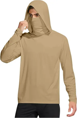 Men's Sun Protection Hoodie Shirt UPF 50  Long Sleeve UV SPF T-Shirts with Face Cover Rash Guard Fishing Lightweight