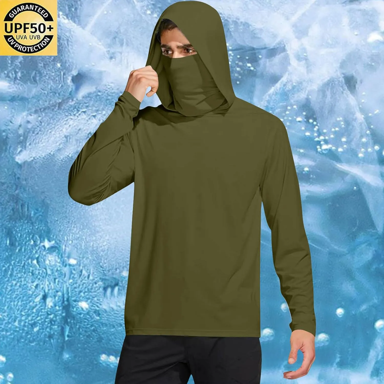 Men's Sun Protection Hoodie Shirt UPF 50  Long Sleeve UV SPF T-Shirts with Face Cover Rash Guard Fishing Lightweight