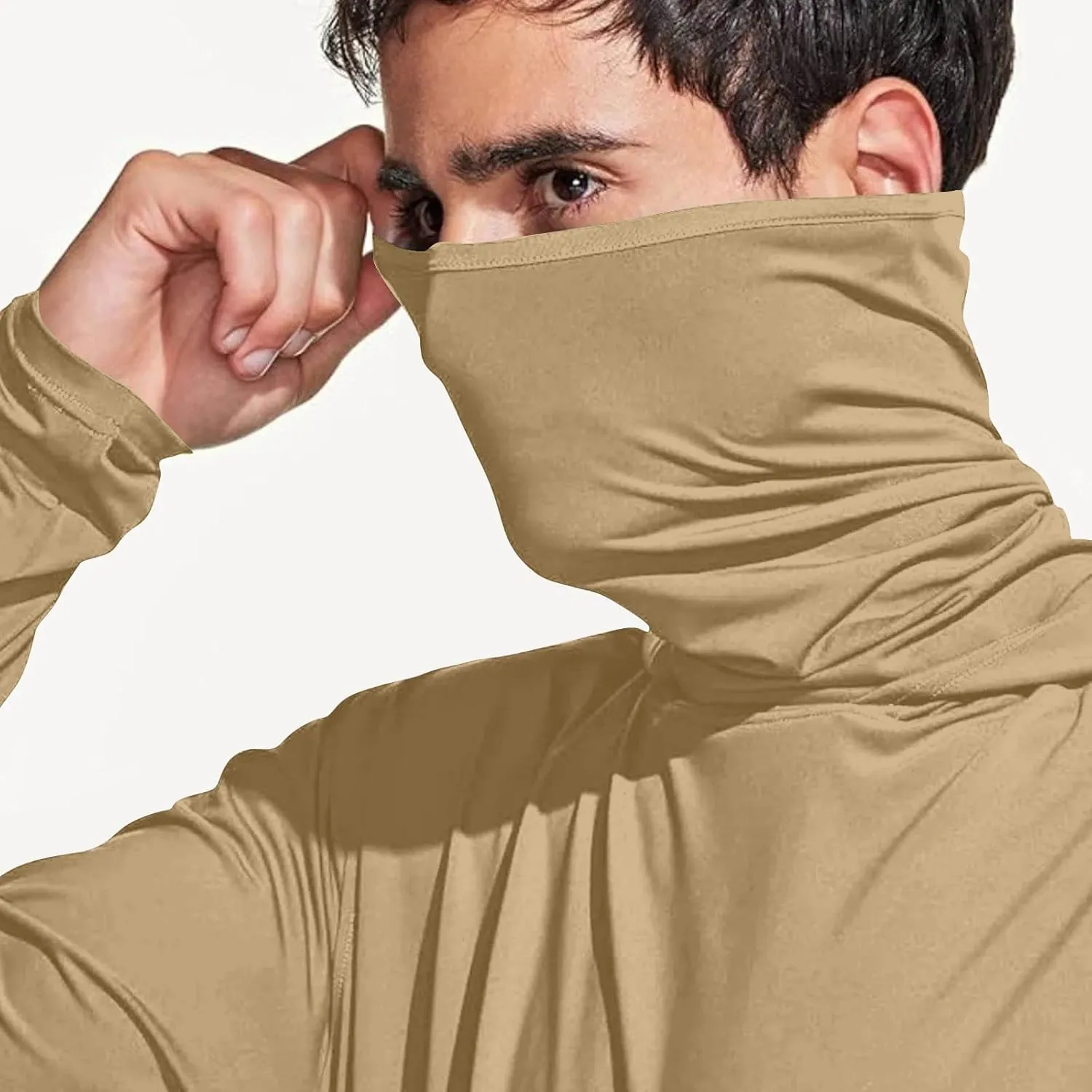 Men's Sun Protection Hoodie Shirt UPF 50  Long Sleeve UV SPF T-Shirts with Face Cover Rash Guard Fishing Lightweight