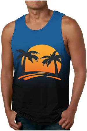 Mens Tank Tops Hawaiian Palm Tree T-Shirts Tropical Aloha Beach Sleeveless Shirt Graphic Gym Workout Muscle Tank Tops