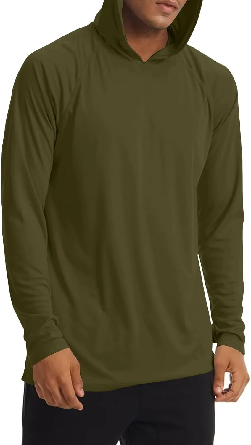 Men's UPF 50  Sun Protection Hoodie Long Sleeve SPF Fishing Hiking Running Rash Guard Shirts Quick Dry Lightweight