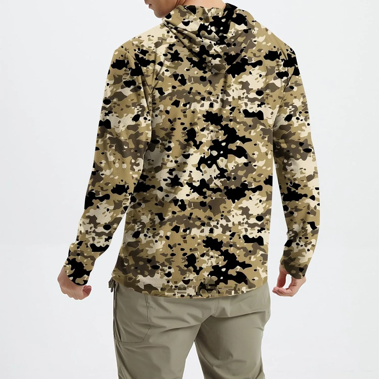 Men's UPF 50  Sun Protection Rash Guard Long Sleeve Camo Fishing Cooling Hoodie Outdoor Fishing Swimming Hiking Shirts
