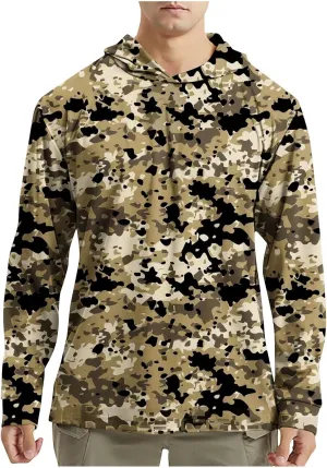 Men's UPF 50  Sun Protection Rash Guard Long Sleeve Camo Fishing Cooling Hoodie Outdoor Fishing Swimming Hiking Shirts