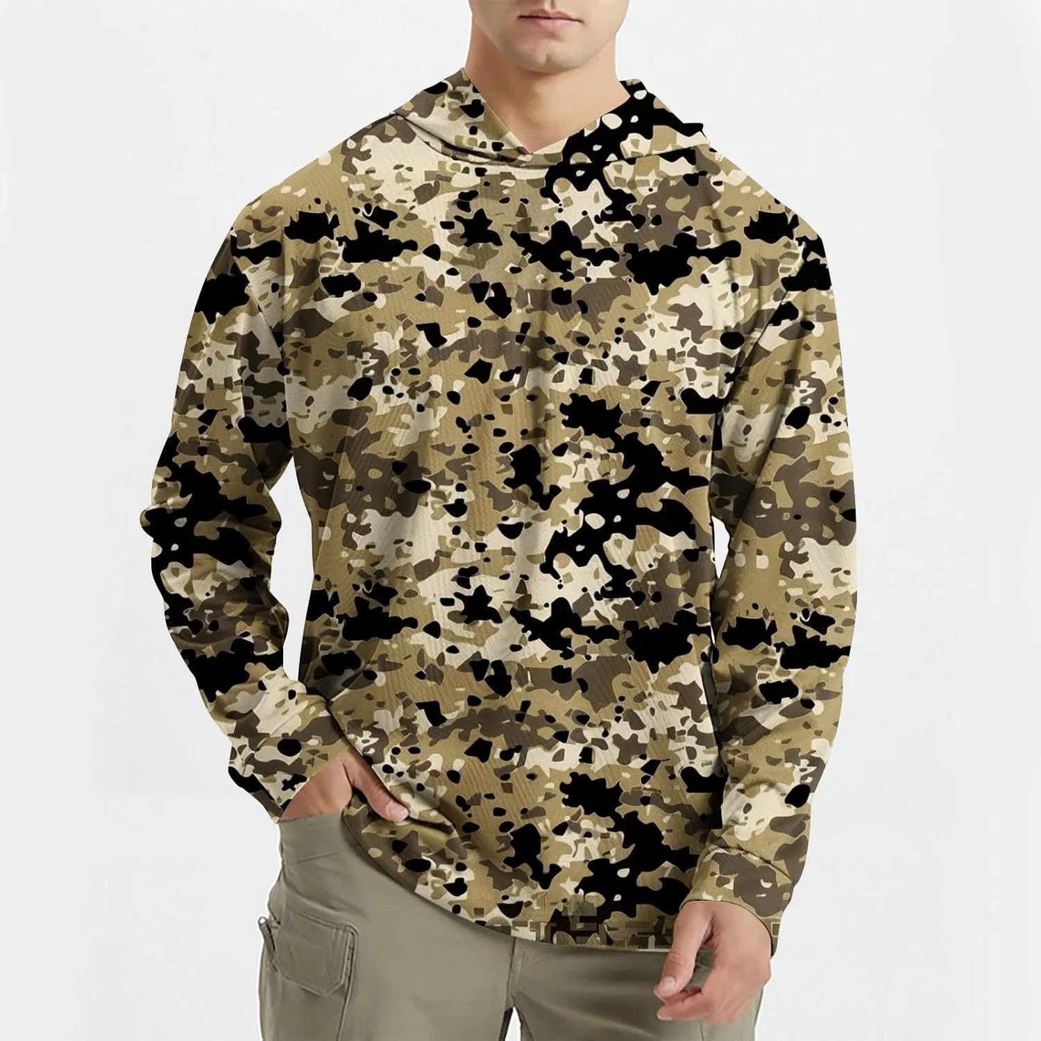 Men's UPF 50  Sun Protection Rash Guard Long Sleeve Camo Fishing Cooling Hoodie Outdoor Fishing Swimming Hiking Shirts