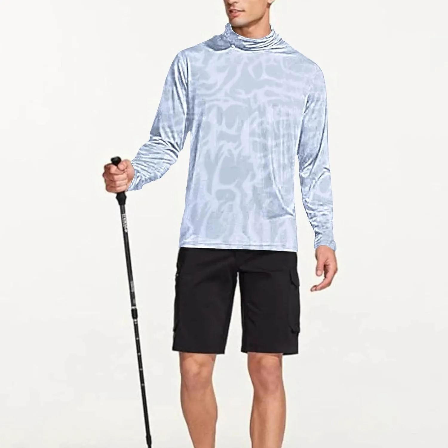 Mens UPF 50  Sun Protection Shirts Lightweight Quick Dry Long Sleeve Rash Guard Workout Cooling Shirt with Face Mask