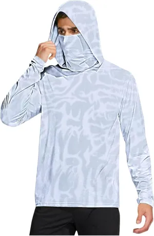 Mens UPF 50  Sun Protection Shirts Lightweight Quick Dry Long Sleeve Rash Guard Workout Cooling Shirt with Face Mask