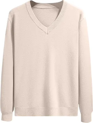 Men's V Neck Long Sleeve Sweater Business Casual Slim Fit Pullover Fall Winter Lightweight Soft Sweaters Solid Basic