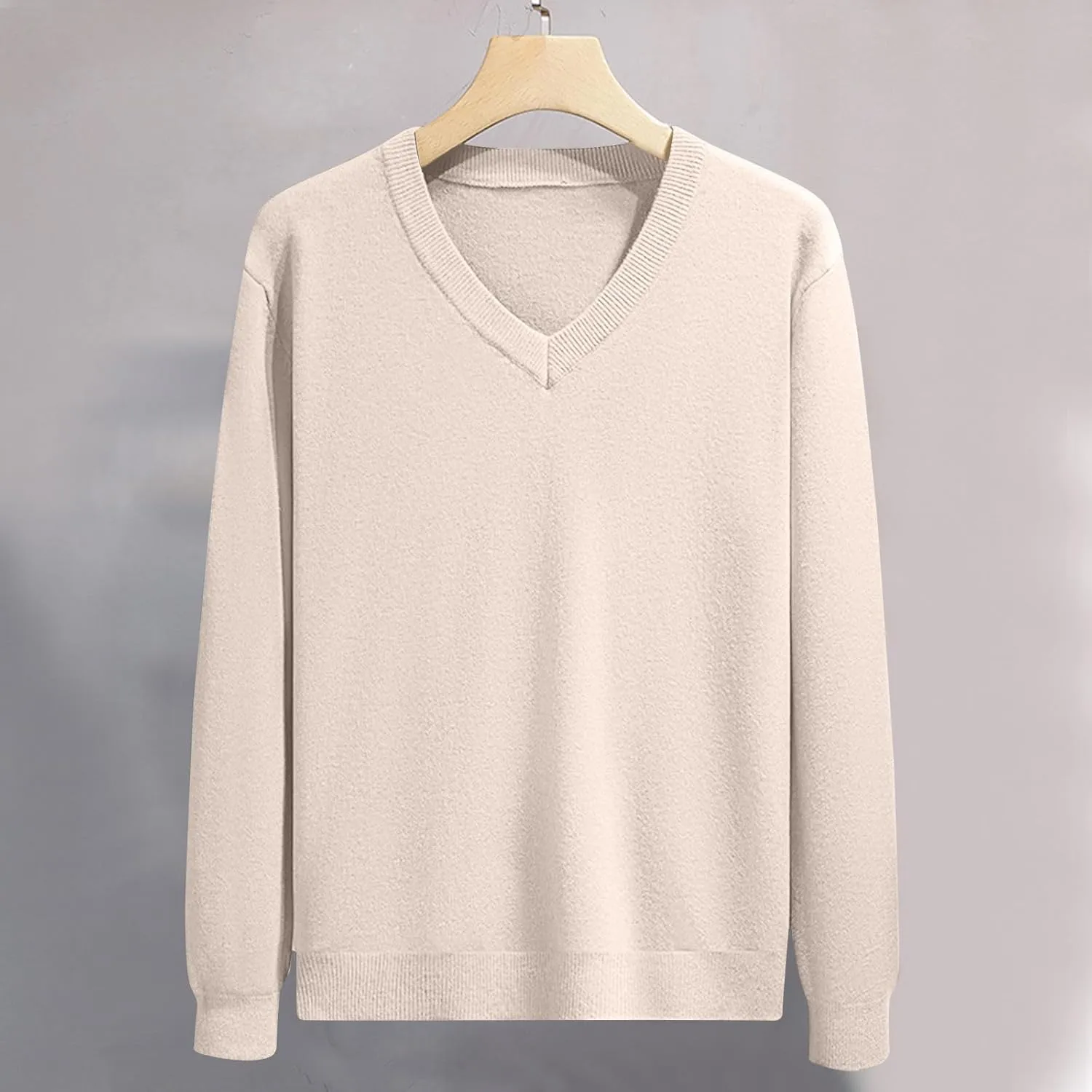 Men's V Neck Long Sleeve Sweater Business Casual Slim Fit Pullover Fall Winter Lightweight Soft Sweaters Solid Basic