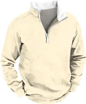 Men's Vintage Western Cowboy Zipper Sweatshirt Winter Warm Pullover 1/4 Zip Stand Collar Fit Casual Tactical Jacket