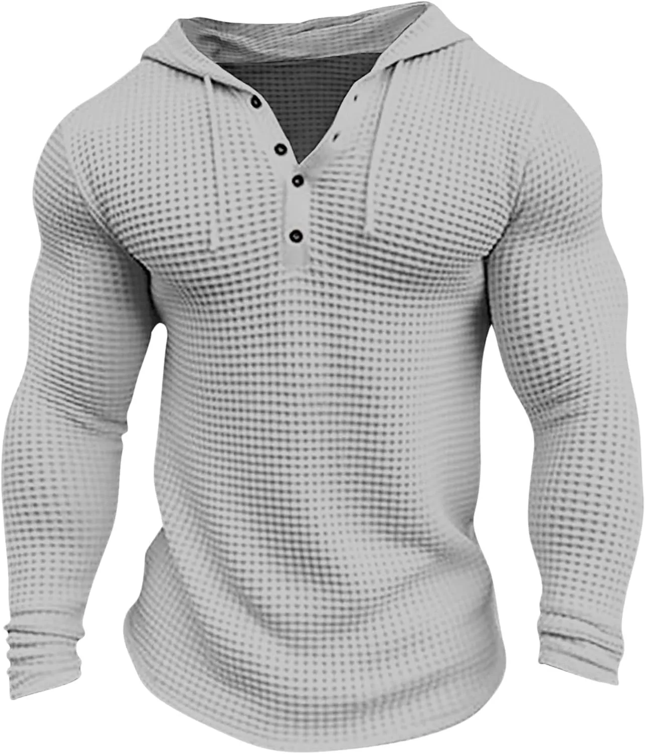 Mens Waffle Muscle Fit Hoodies Long Sleeve Gym Fitness Sweatshirt Drawstring Workout Pullover Top