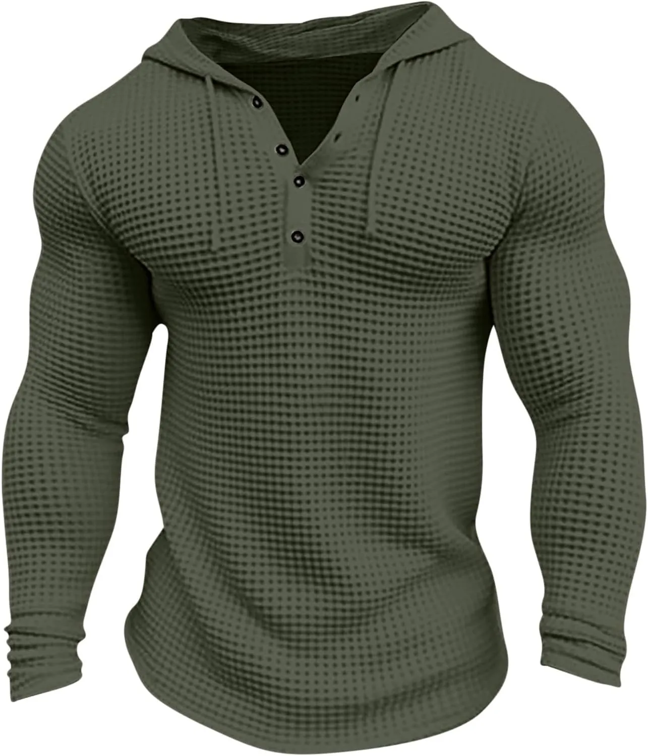 Mens Waffle Muscle Fit Hoodies Long Sleeve Gym Fitness Sweatshirt Drawstring Workout Pullover Top