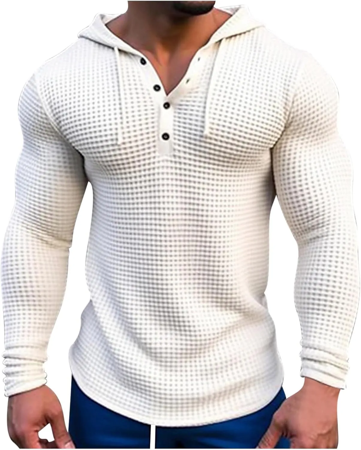 Mens Waffle Muscle Fit Hoodies Long Sleeve Gym Fitness Sweatshirt Drawstring Workout Pullover Top