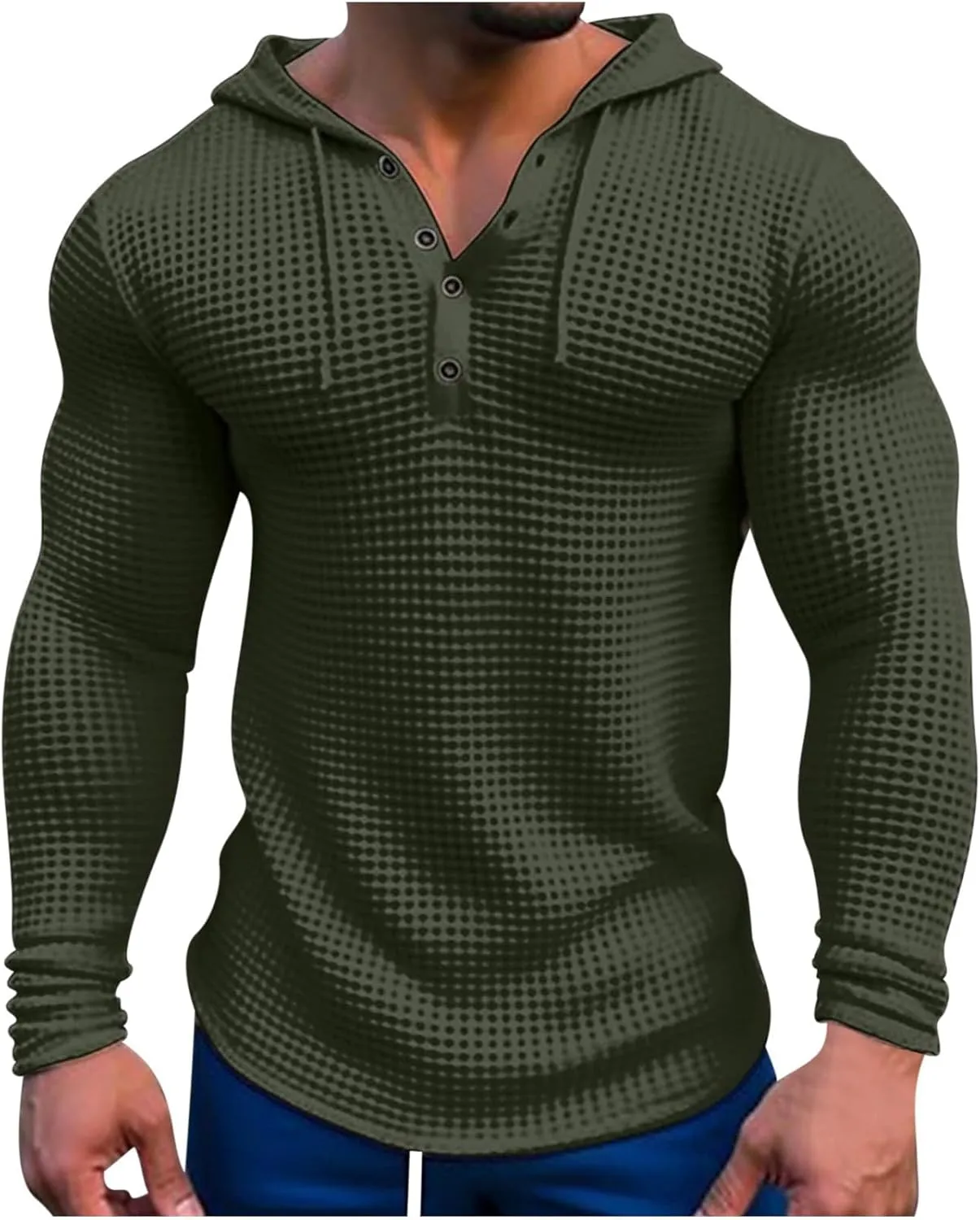 Mens Waffle Muscle Fit Hoodies Long Sleeve Gym Fitness Sweatshirt Drawstring Workout Pullover Top