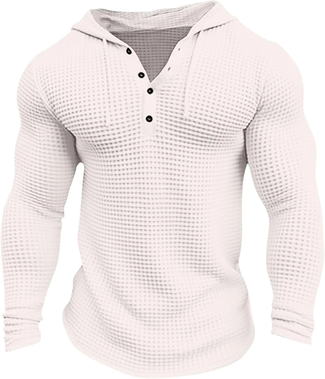 Mens Waffle Muscle Fit Hoodies Long Sleeve Gym Fitness Sweatshirt Drawstring Workout Pullover Top