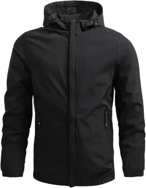Mens Windproof Jackets Lightweight Waterproof Coats Long Sleeve Raincoats Hooded Casual Windbreaker Fall Hoodies