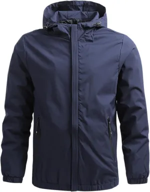Mens Windproof Jackets Lightweight Waterproof Coats Long Sleeve Raincoats Hooded Casual Windbreaker Fall Hoodies