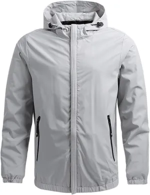 Mens Windproof Jackets Lightweight Waterproof Coats Long Sleeve Raincoats Hooded Casual Windbreaker Fall Hoodies