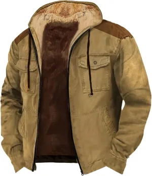 Men's Winter Coat Cowboy Warm Fleece Lined Jacket Full Zip Up Thick Heavyweight Hoodie Vintage Casual Jacket