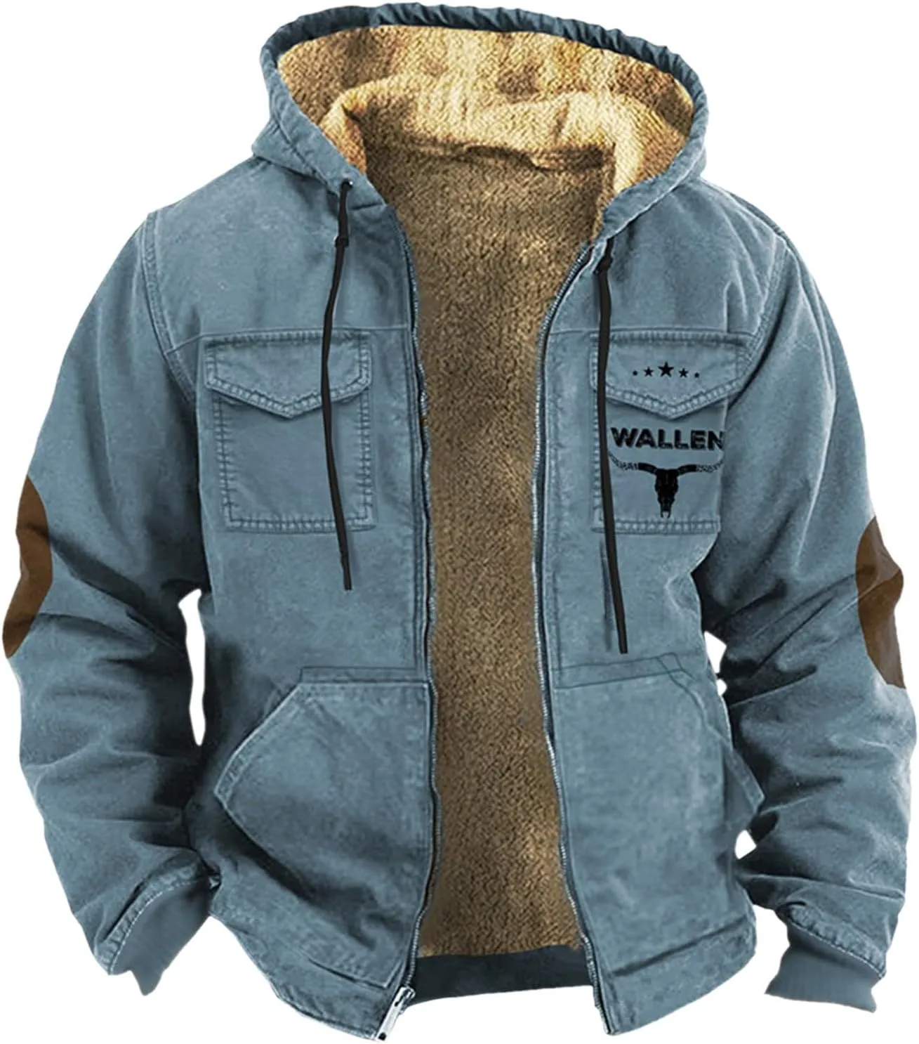 Men's Winter Coat Cowboy Warm Fleece Lined Jacket Full Zip Up Thick Heavyweight Hoodie Vintage Casual Jacket