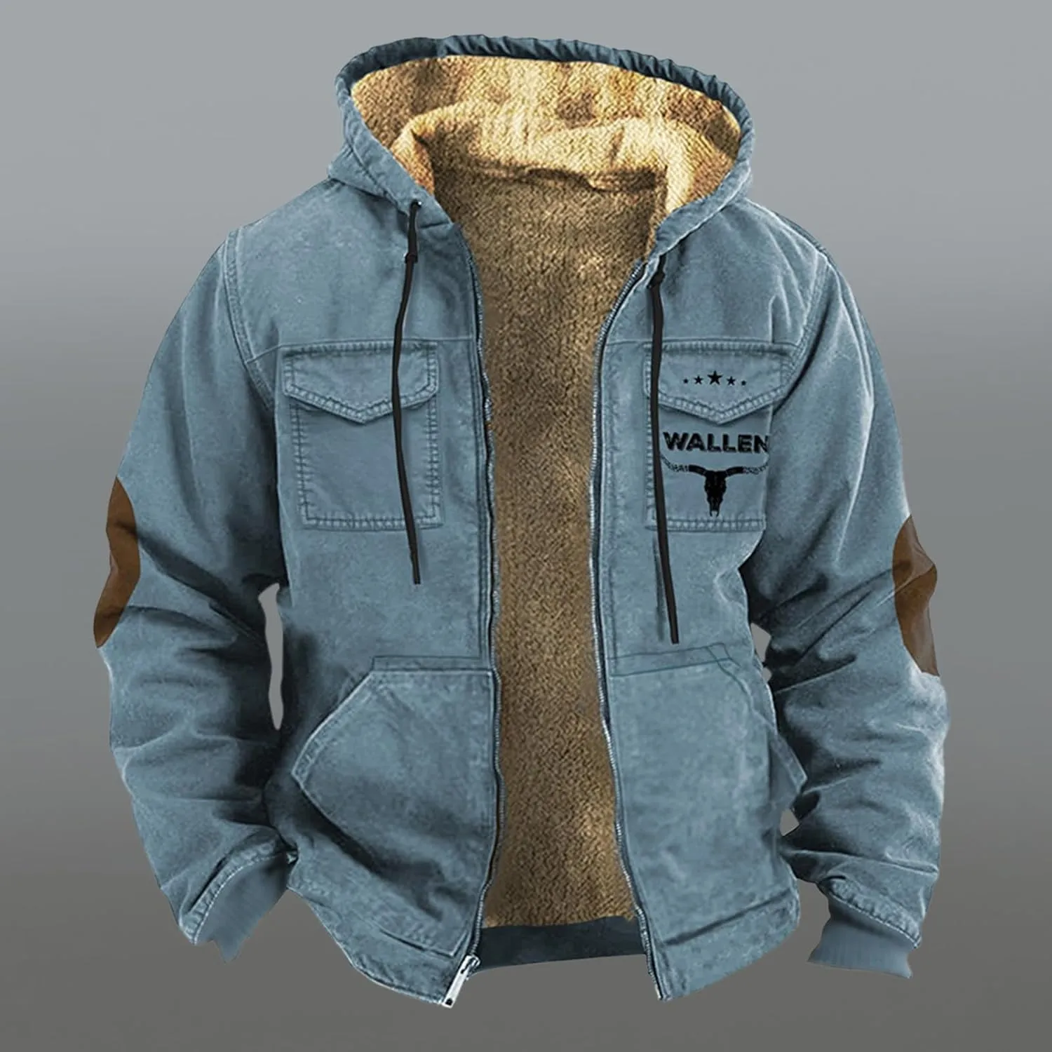 Men's Winter Coat Cowboy Warm Fleece Lined Jacket Full Zip Up Thick Heavyweight Hoodie Vintage Casual Jacket