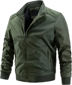 MIDOO Mens Full Zipper Fleece Jacket without Hood Jacket Zipper Long Sleeve Pocket Loose Coat Windbreaker Blouse