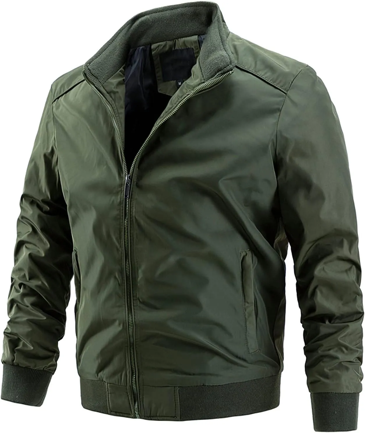 MIDOO Mens Full Zipper Fleece Jacket without Hood Jacket Zipper Long Sleeve Pocket Loose Coat Windbreaker Blouse