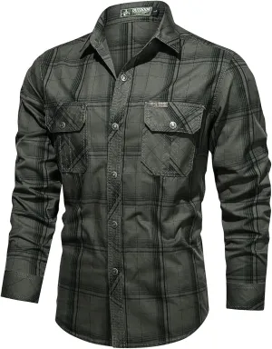 Military Long Sleeve Hiking Shirts for Men Quick Dry Button Down Tactical Work Shirts Outdoor Travel Cargo Shirt