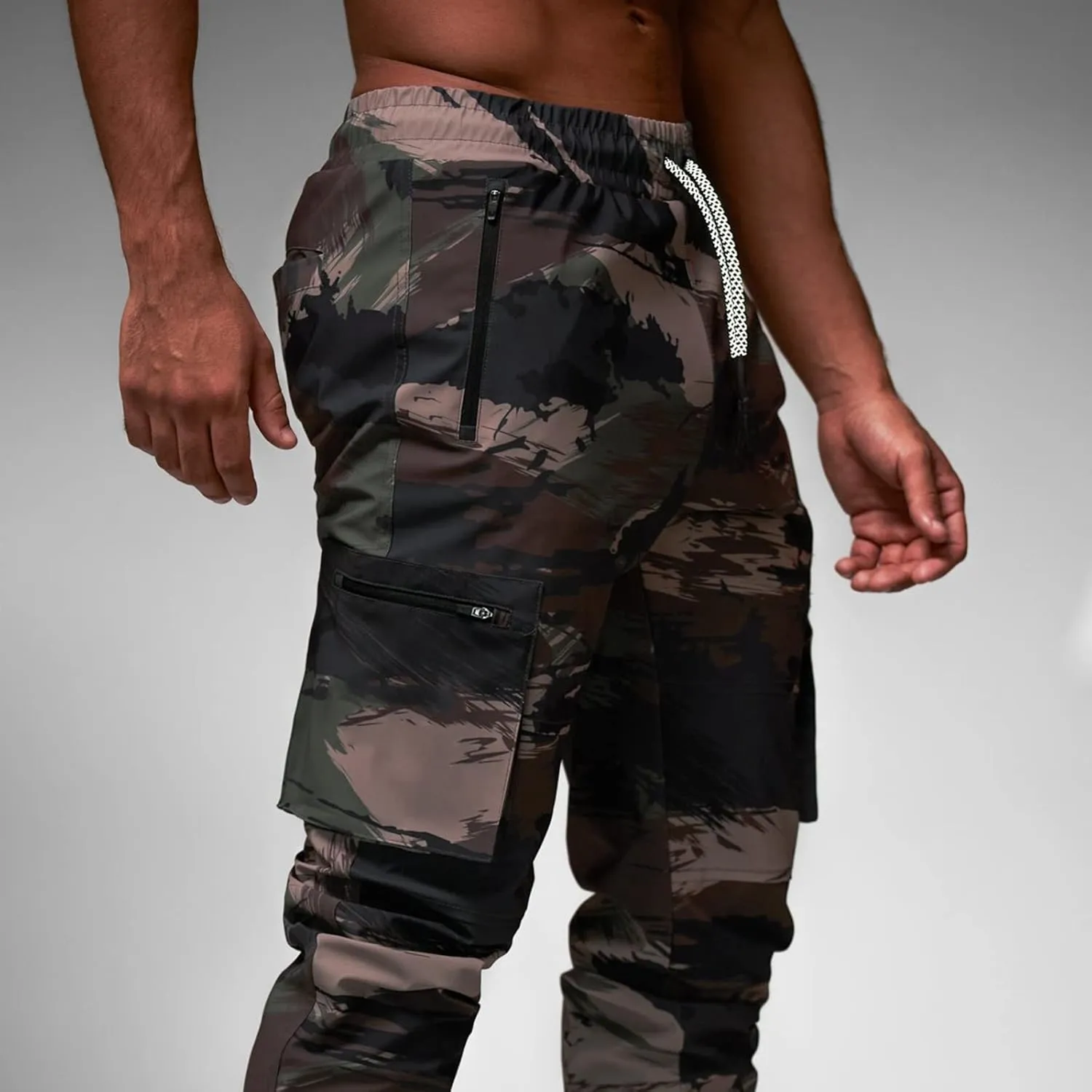 Muscularfit Men Sweatpants Drawstring Stretch Quick Drying Skinny Cycling Climbing Trousers Solid Multi Pockets Cargo Pants