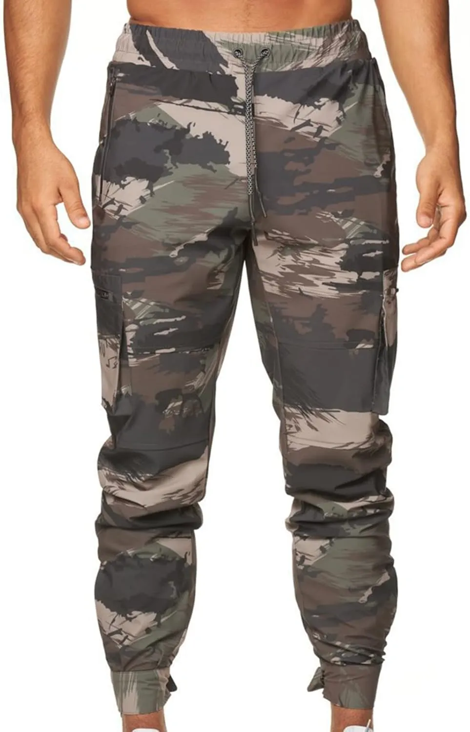 Muscularfit Men Sweatpants Drawstring Stretch Quick Drying Skinny Cycling Climbing Trousers Solid Multi Pockets Cargo Pants