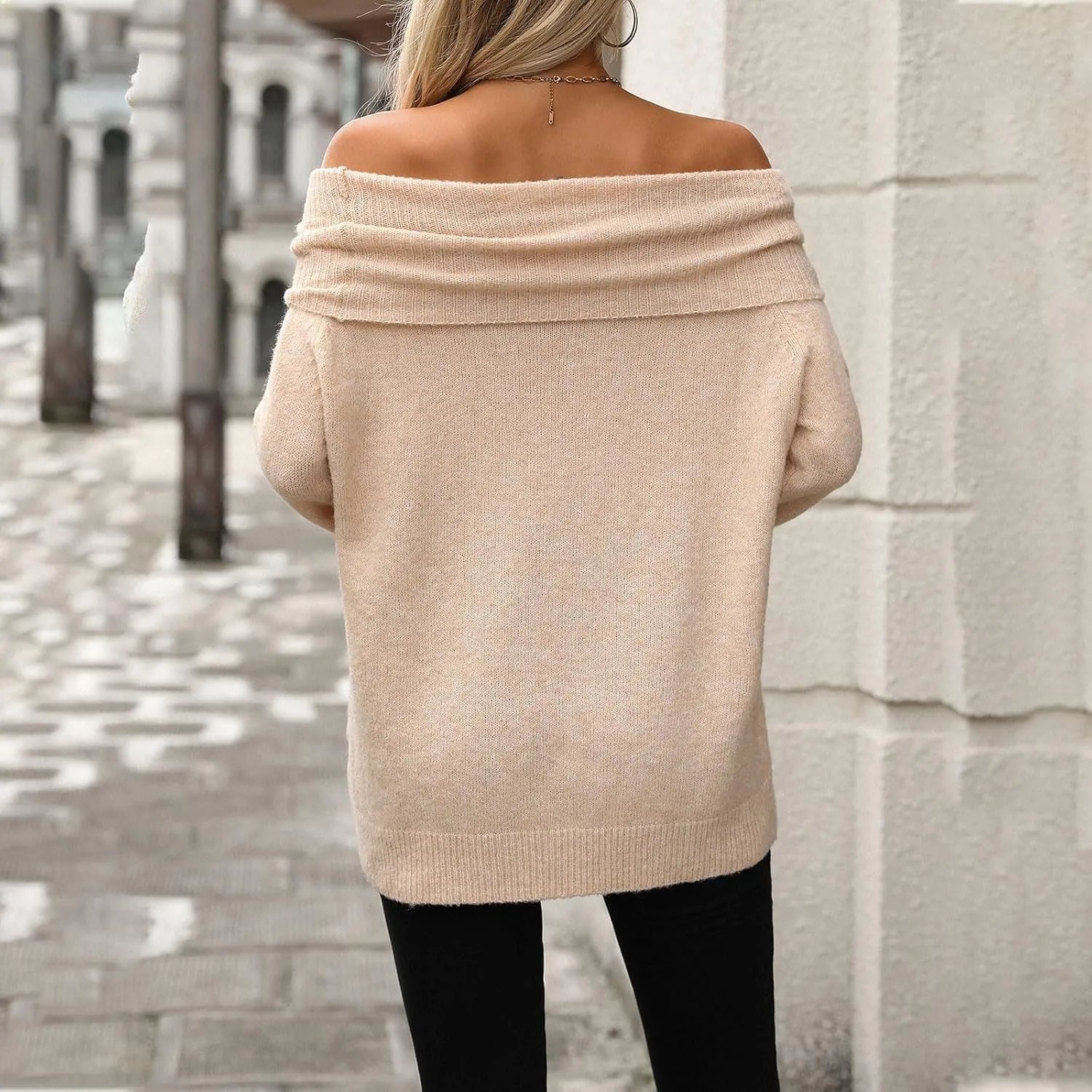 Off The Shoulder Sweater for Women Fall Long Sleeve Top 2024 Outfits Loose Knitted Winter Pullover Sweaters Plus Size