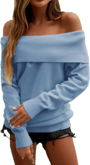 Off The Shoulder Sweater for Women Fall Long Sleeve Top 2024 Outfits Loose Knitted Winter Pullover Sweaters Plus Size