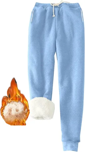 Ogiraw Sweatpants Women Fleece Lined Winter Warm Joggers High Waist Athletic Jogger Pants Thicken Outdoor Pants with Pocket